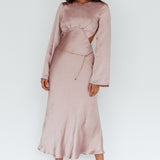 Doting Bell Sleeve Cut-Out Midi Dress Wood Rose