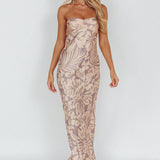 Kona Cowl Back Midi Dress Floral Beige