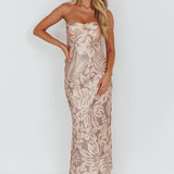 Kona Cowl Back Midi Dress Floral Beige