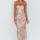 Kona Cowl Back Midi Dress Floral Beige