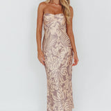 Kona Cowl Back Midi Dress Floral Beige