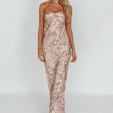 Kona Cowl Back Midi Dress Floral Beige