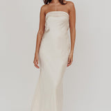 Kona Strapless Pleated Bust Satin Maxi Dress Champagne