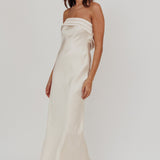 Kona Strapless Pleated Bust Satin Maxi Dress Champagne