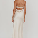 Kona Strapless Pleated Bust Satin Maxi Dress Champagne