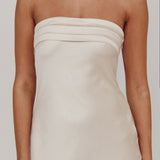 Kona Strapless Pleated Bust Satin Maxi Dress Champagne