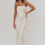 Kona Strapless Pleated Bust Satin Maxi Dress Champagne