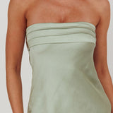 Kona Strapless Pleated Bust Satin Maxi Dress Sage