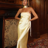 Kona Strapless Pleated Bust Satin Maxi Dress Butter