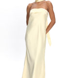 Kona Strapless Pleated Bust Satin Maxi Dress Butter