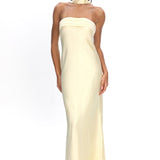 Kona Strapless Pleated Bust Satin Maxi Dress Butter
