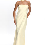 Kona Strapless Pleated Bust Satin Maxi Dress Butter