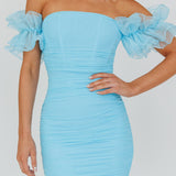 Star Dust Off-Shoulder Frill Sleeve Mini Dress Baby Blue