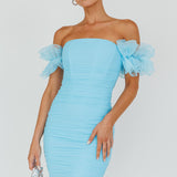 Star Dust Off-Shoulder Frill Sleeve Mini Dress Baby Blue