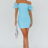 Star Dust Off-Shoulder Frill Sleeve Mini Dress Baby Blue