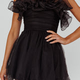 My Beloved Organza Frill Mini Dress Black