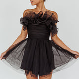 My Beloved Organza Frill Mini Dress Black