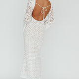 Kasia Long Sleeve Crochet Maxi Dress White