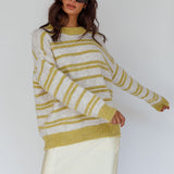 Jona Relaxed Knit Sweater Striped Beige