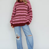Jona Relaxed Knit Sweater Striped Pink