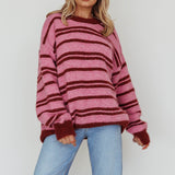 Jona Relaxed Knit Sweater Striped Pink