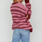 Jona Relaxed Knit Sweater Striped Pink