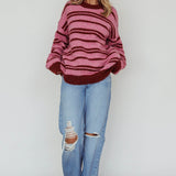 Jona Relaxed Knit Sweater Striped Pink