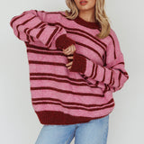 Jona Relaxed Knit Sweater Striped Pink