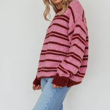 Jona Relaxed Knit Sweater Striped Pink