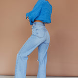 Kayce Dropped Shoulder Knit Sweater Cerulean