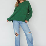 Kayce Dropped Shoulder Knit Sweater Green