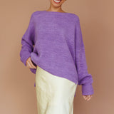 Kayce Dropped Shoulder Knit Sweater Purple
