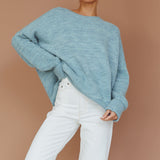 Kayce Dropped Shoulder Knit Sweater Sky Blue