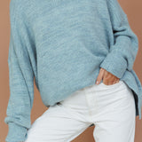 Kayce Dropped Shoulder Knit Sweater Sky Blue