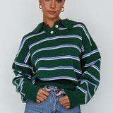 Boston Collared Knit Sweater Striped Forest Green