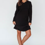 Autumn Hooded Sweater Midi Dress Black