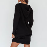 Autumn Hooded Sweater Midi Dress Black