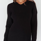 Autumn Hooded Sweater Midi Dress Black