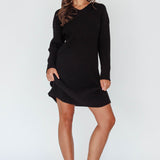 Autumn Hooded Sweater Midi Dress Black