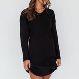 Autumn Hooded Sweater Midi Dress Black