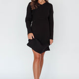Autumn Hooded Sweater Midi Dress Black