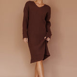 Autumn Hooded Sweater Midi Dress Chocolate