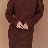 Autumn Hooded Sweater Midi Dress Chocolate