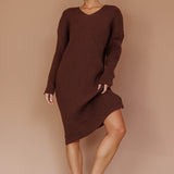 Autumn Hooded Sweater Midi Dress Chocolate