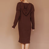 Autumn Hooded Sweater Midi Dress Chocolate