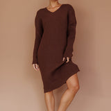 Autumn Hooded Sweater Midi Dress Chocolate