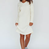 Autumn Hooded Sweater Midi Dress White