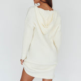 Autumn Hooded Sweater Midi Dress White