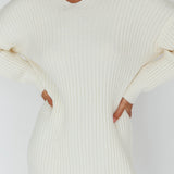 Autumn Hooded Sweater Midi Dress White