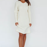 Autumn Hooded Sweater Midi Dress White